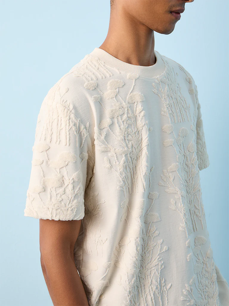 ETA Off-White Botanical Textured Relaxed-Fit Cotton-Blend T-Shirt - Image 4