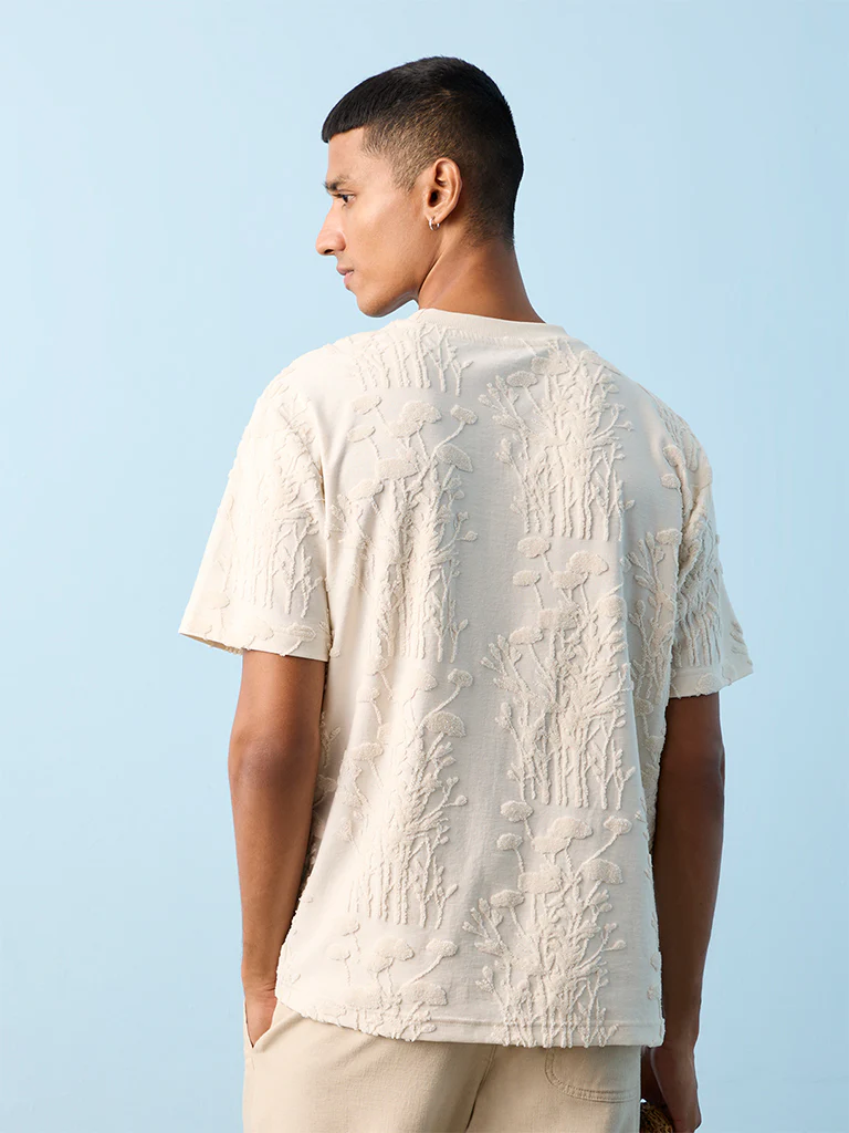 ETA Off-White Botanical Textured Relaxed-Fit Cotton-Blend T-Shirt - Image 5