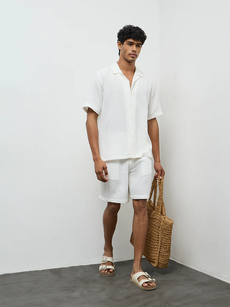ETA Off-White Crinkle-Textured Relaxed-Fit Cotton Shirt - Image 3