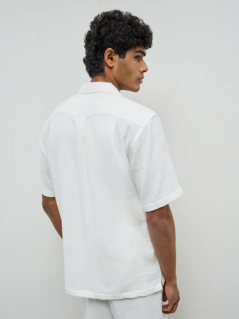 ETA Off-White Crinkle-Textured Relaxed-Fit Cotton Shirt - Image 5