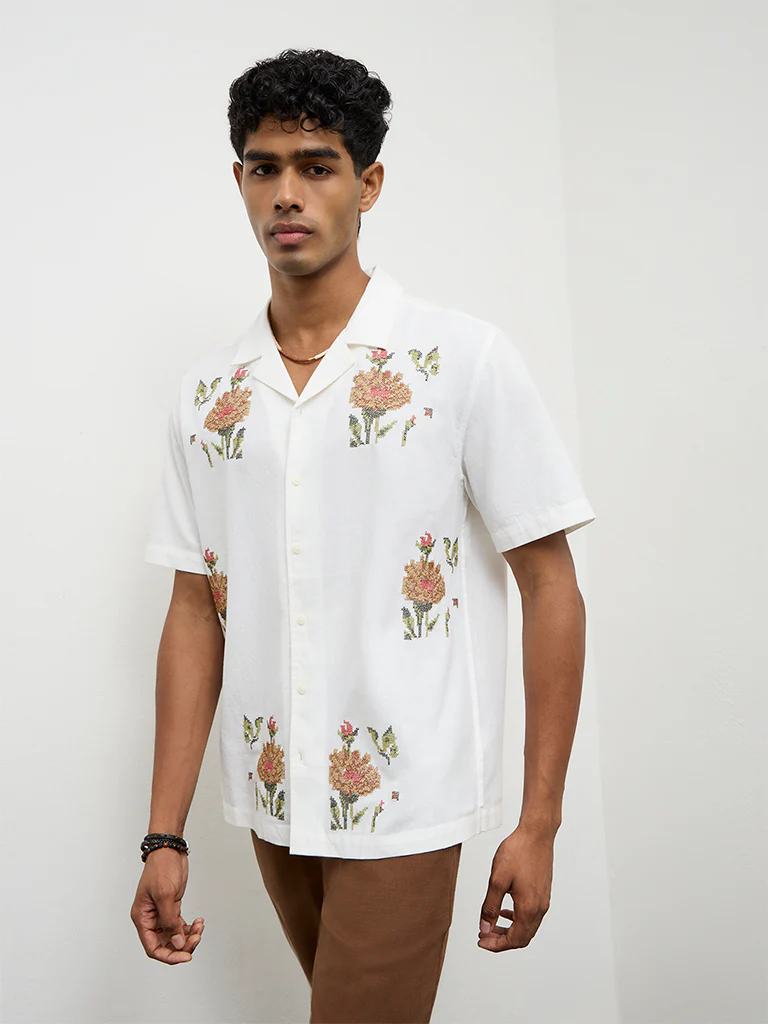 ETA Off-White Embroidered Relaxed-Fit Cotton-Blend Shirt - Image 2