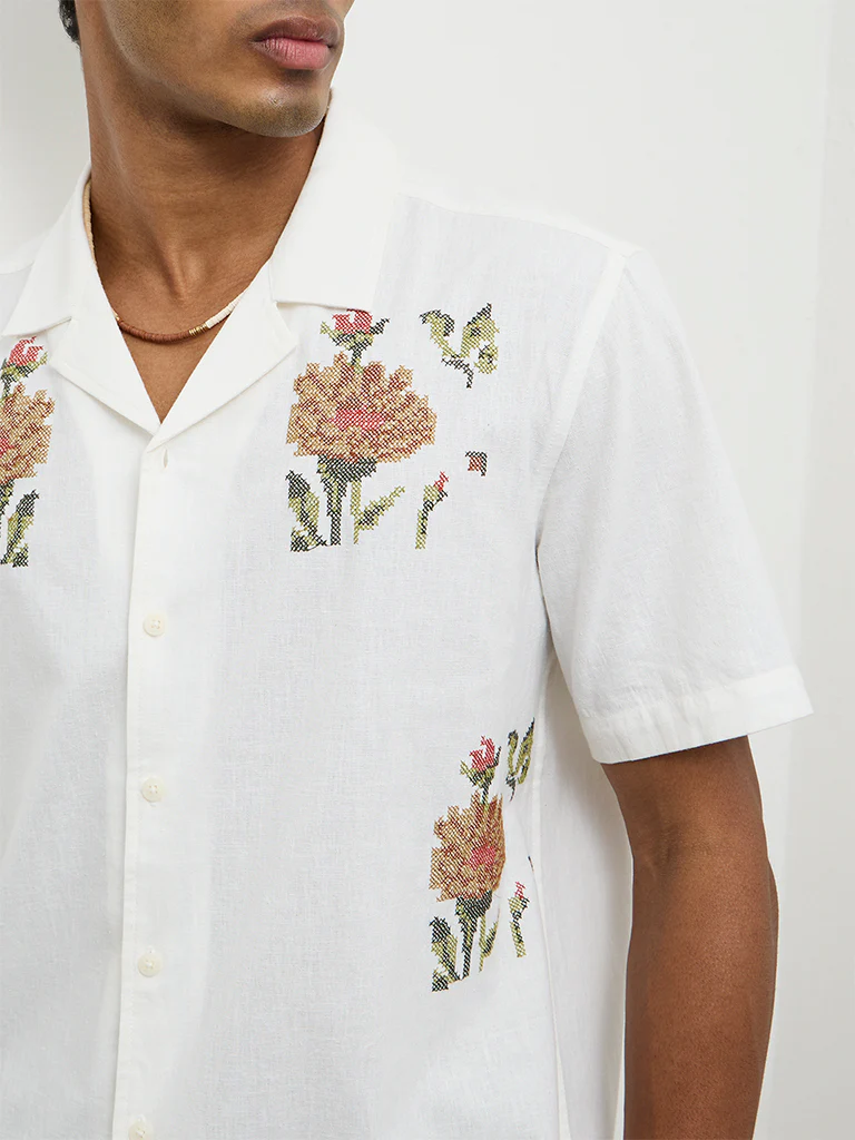ETA Off-White Embroidered Relaxed-Fit Cotton-Blend Shirt - Image 3