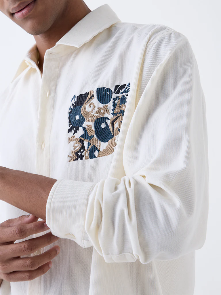 ETA Off-White Embroidered Relaxed-Fit Cotton Shirt - Image 3