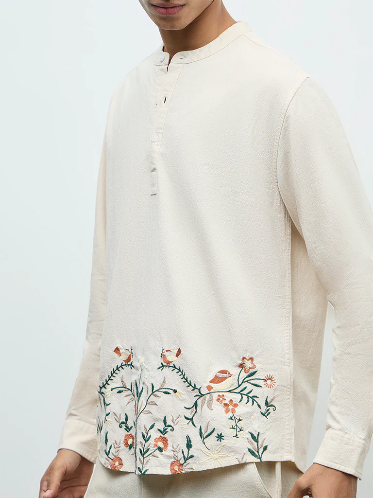 ETA Off-White Embroidered Relaxed-Fit Cotton Shirt - Image 3