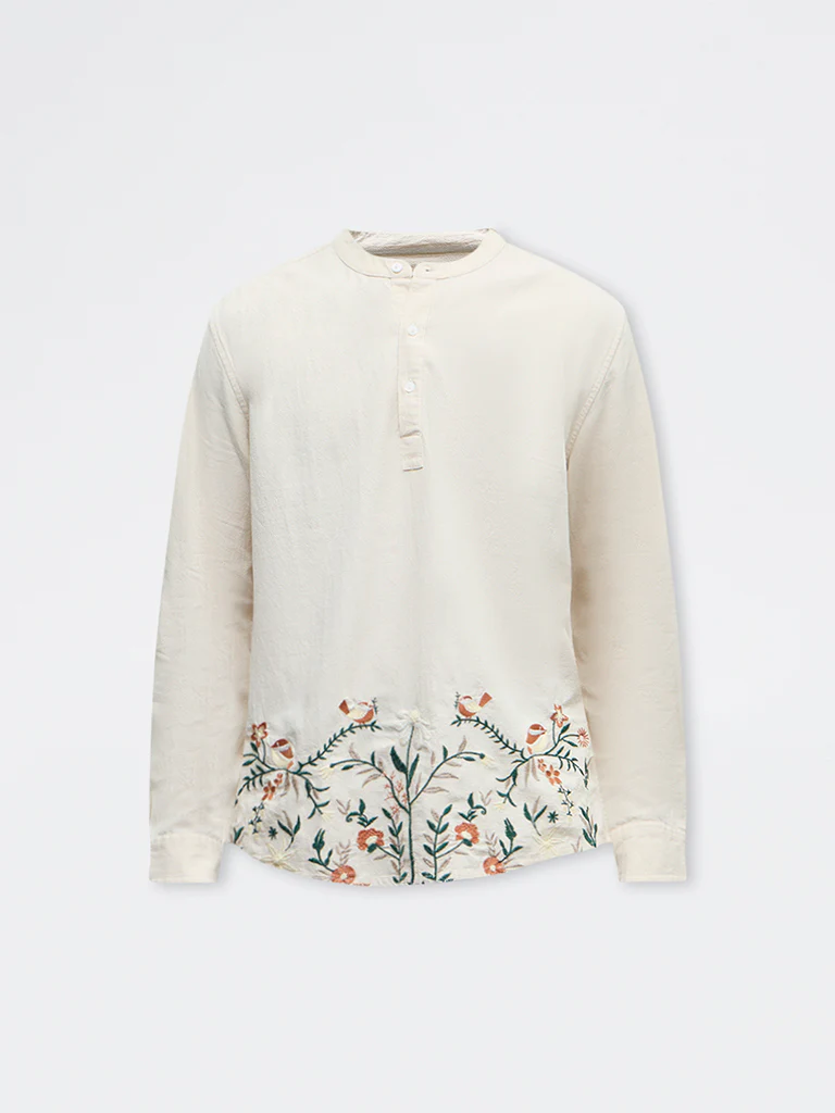ETA Off-White Embroidered Relaxed-Fit Cotton Shirt - Image 5