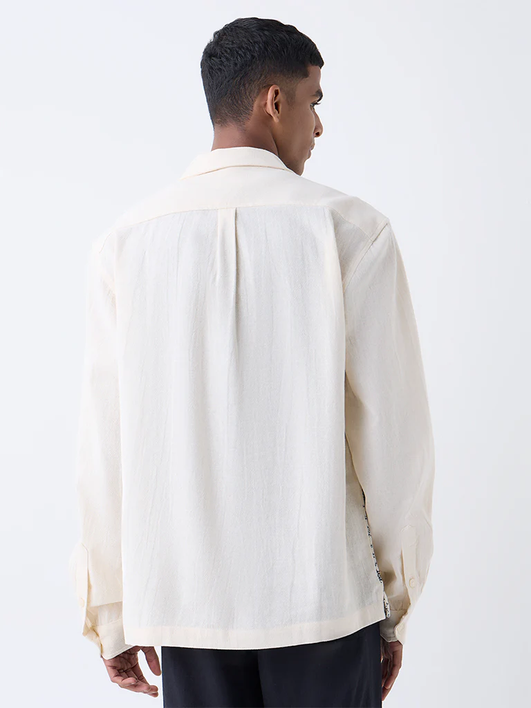 ETA Off-White Floral Embroidered Relaxed-Fit Cotton Shirt - Image 4