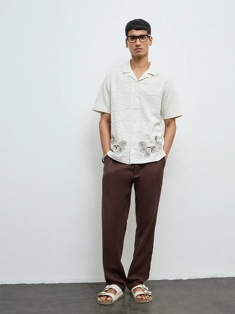 ETA Off-White Floral Embroidered Relaxed-Fit Cotton Shirt - Image 2