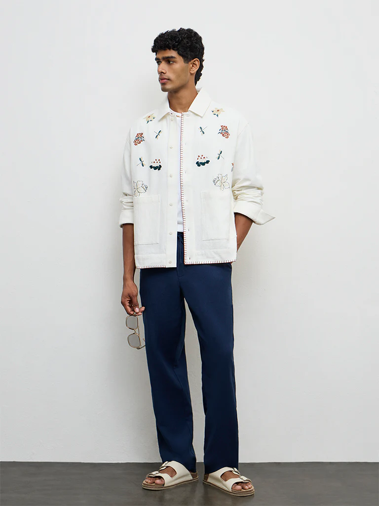 ETA Off-White Floral-Embroidered Relaxed-Fit Cotton Shirt - Image 2