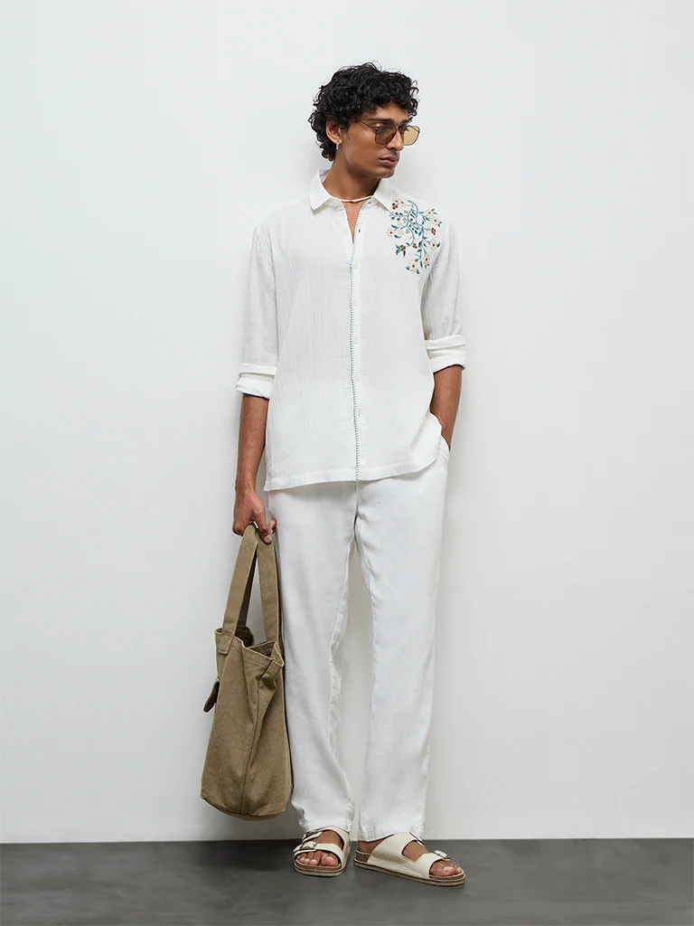 ETA Off-White Floral Embroidered Relaxed-Fit Cotton Shirt - Image 2