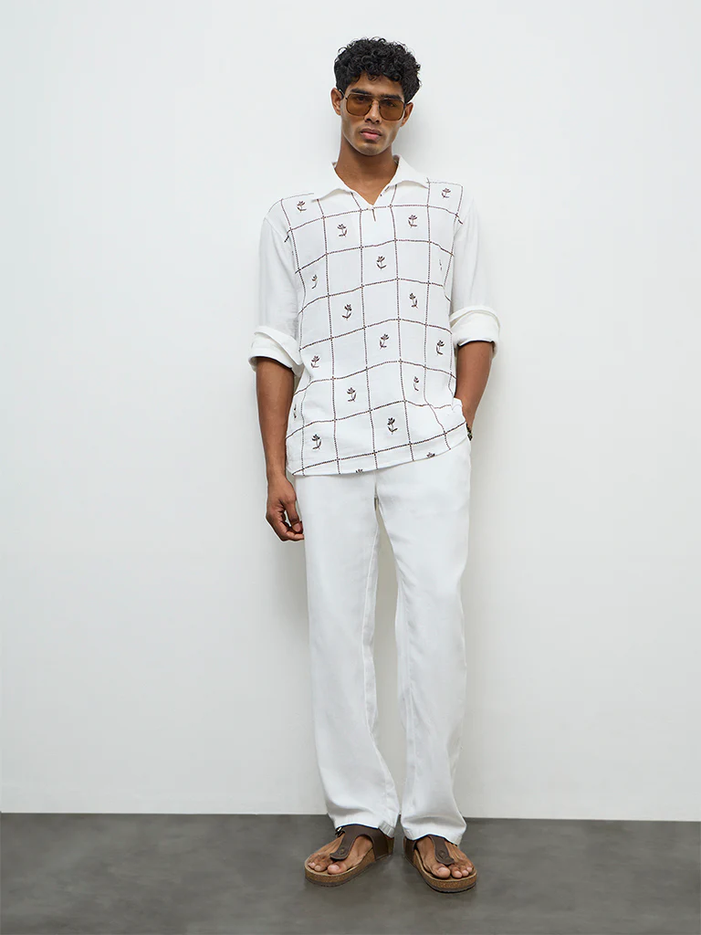 ETA Off-White Floral Embroidered Relaxed-Fit Cotton Shirt - Image 2