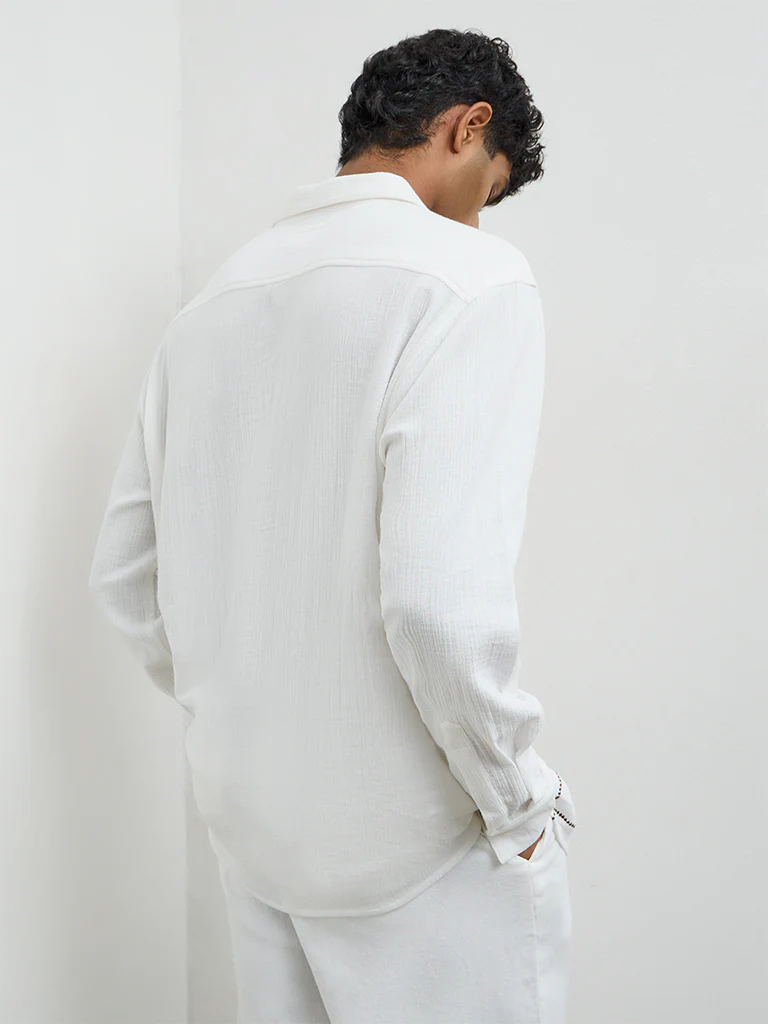 ETA Off-White Floral Embroidered Relaxed-Fit Cotton Shirt - Image 4