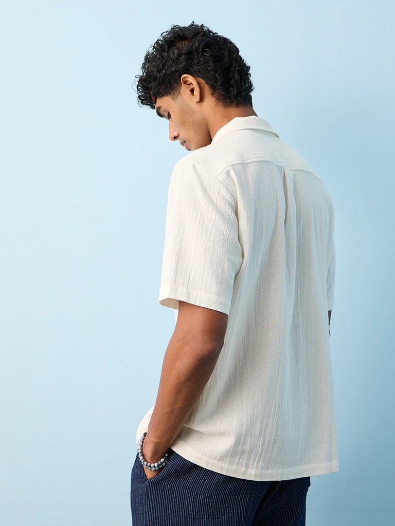 ETA Off-White Floral Embroidered Relaxed-Fit Cotton Shirt - Image 4