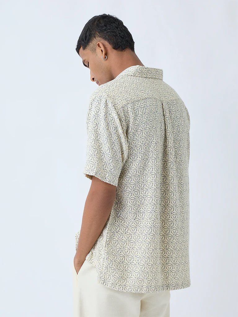 ETA Off-White Floral Pattern Relaxed-Fit Cotton Shirt - Image 4