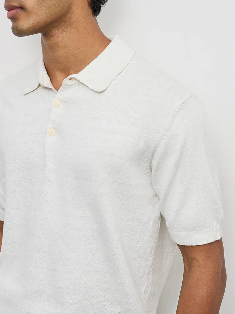 ETA Off-White Relaxed-Fit Cotton-Blend Polo T-Shirt - Image 4