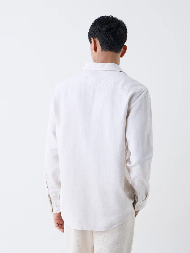 ETA Off-White Solid Relaxed-Fit Cotton-Blend Shirt - Image 5
