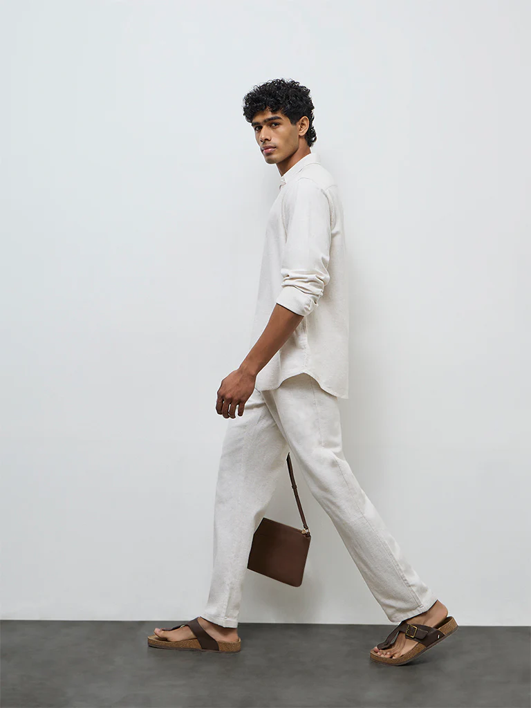 ETA Off-White Solid Relaxed-Fit Cotton-Blend Shirt - Image 2