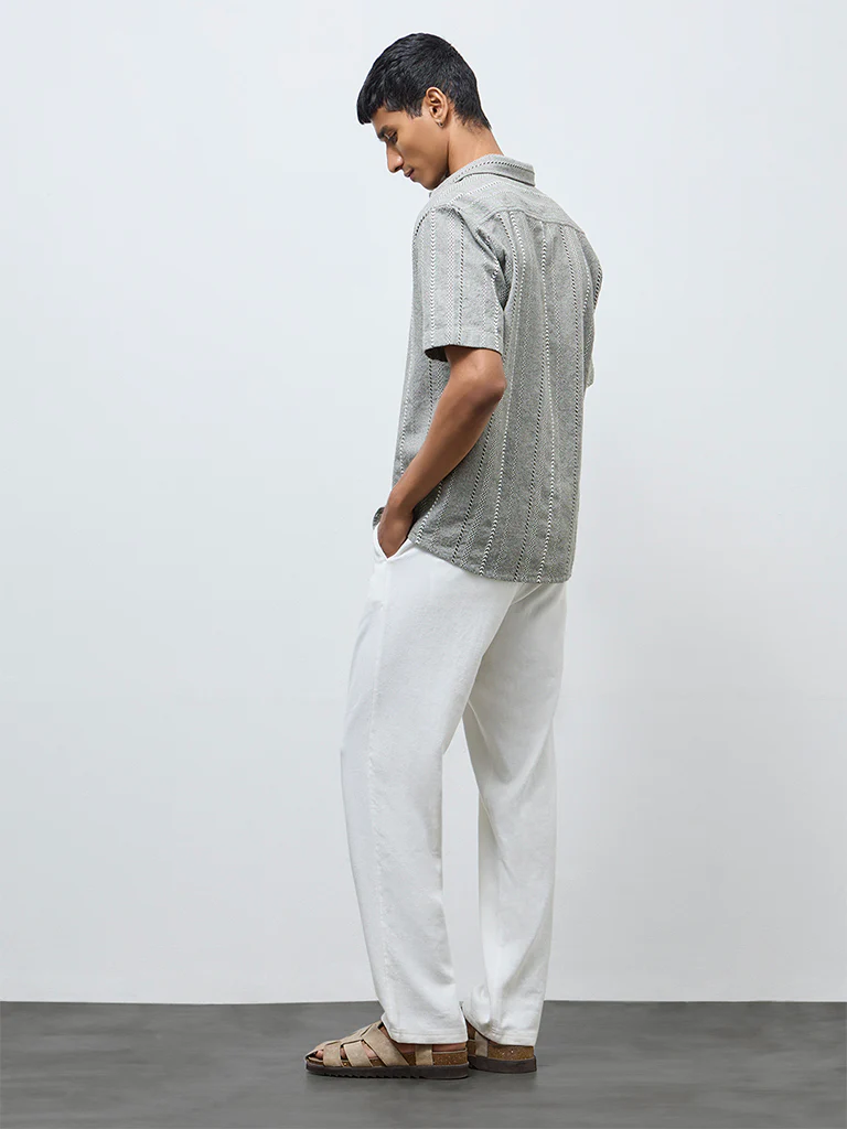 ETA Off-White Solid Relaxed-Fit Mid-Rise Cotton-Blend Chinos - Image 5