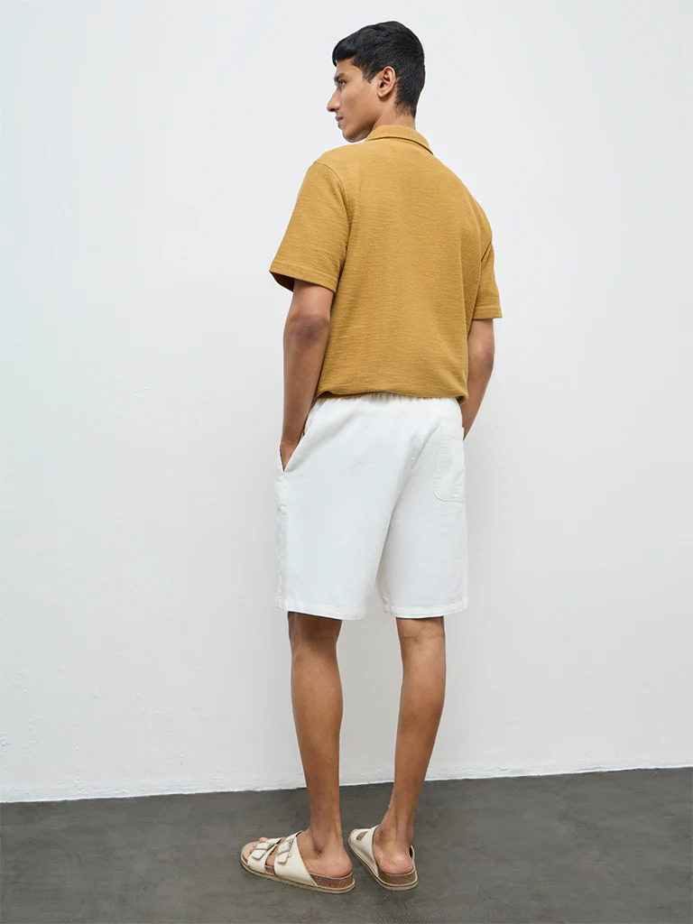 ETA Off-White Solid Relaxed-Fit Mid-Rise Cotton Shorts - Image 5