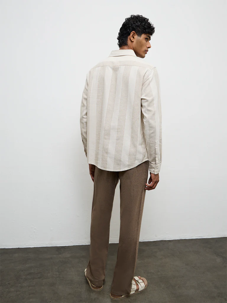 ETA Off-White Striped Relaxed-Fit Cotton-Blend Shirt - Image 4