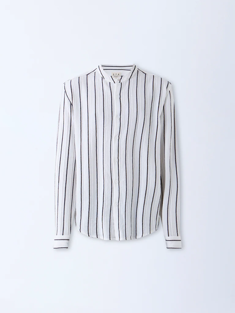 ETA Off-White Striped Relaxed-Fit Cotton Shirt - Image 5