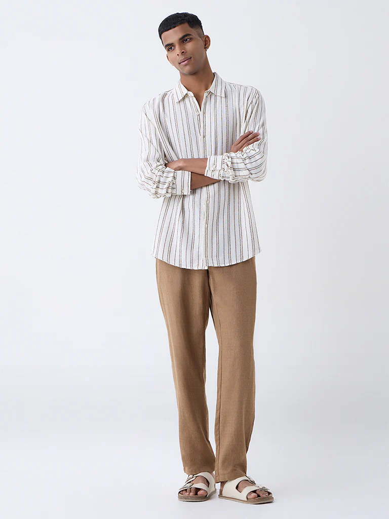 ETA Off-White Striped Relaxed-Fit Cotton Shirt - Image 3