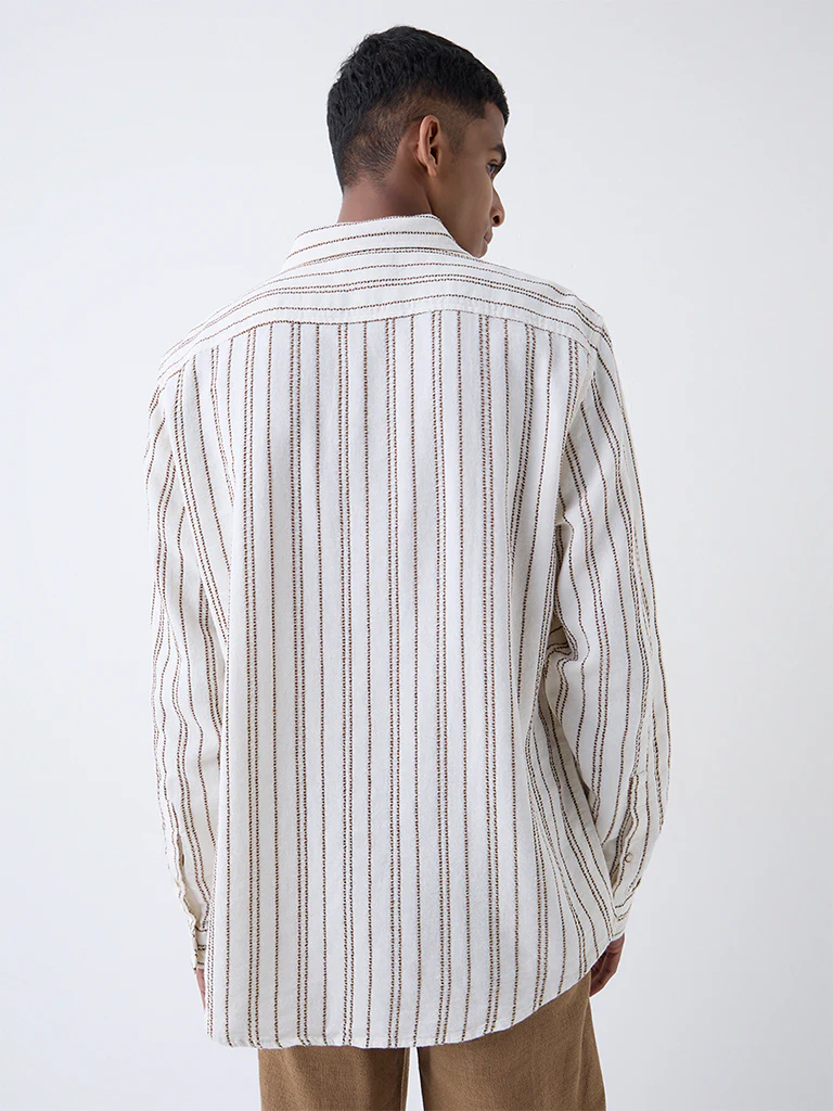 ETA Off-White Striped Relaxed-Fit Cotton Shirt - Image 5