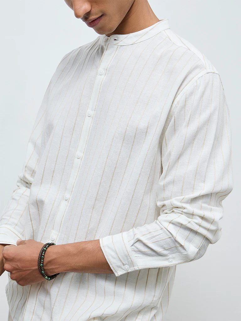 ETA Off-White Striped Relaxed-Fit Cotton Shirt - Image 3