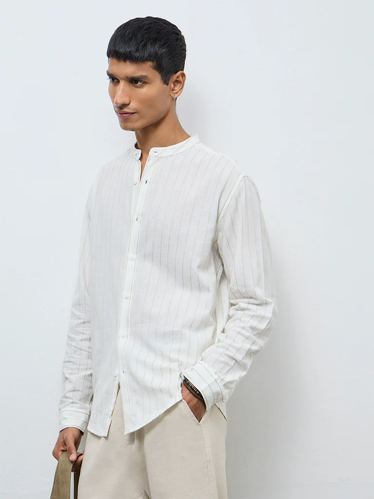 ETA Off-White Striped Relaxed-Fit Cotton Shirt - Image 3