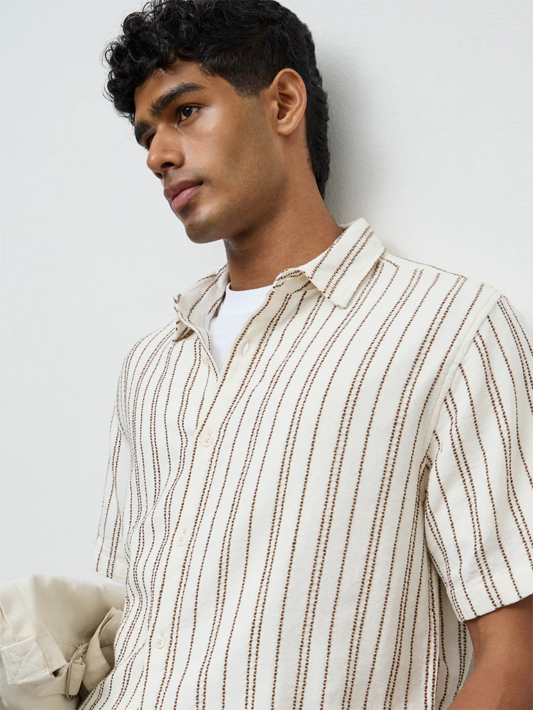 ETA Off-White Striped Relaxed-Fit Cotton Shirt - Image 3