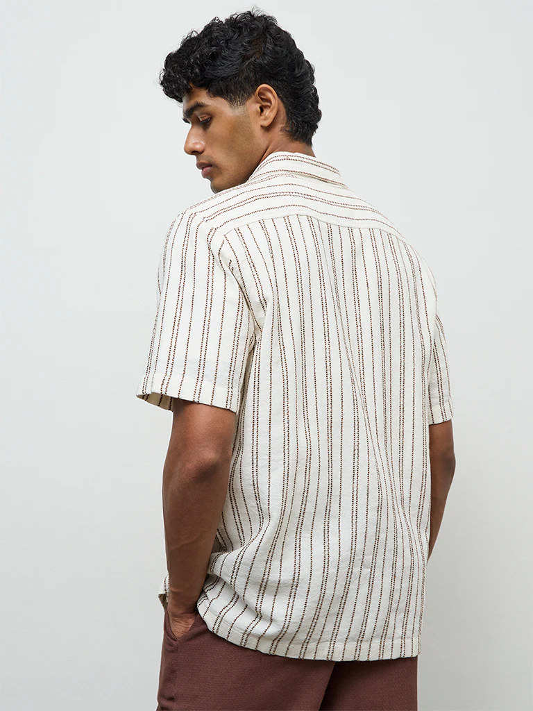 ETA Off-White Striped Relaxed-Fit Cotton Shirt - Image 4
