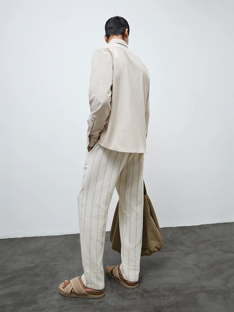 ETA Off-White Striped Relaxed-Fit Mid-Rise Cotton Chinos - Image 4
