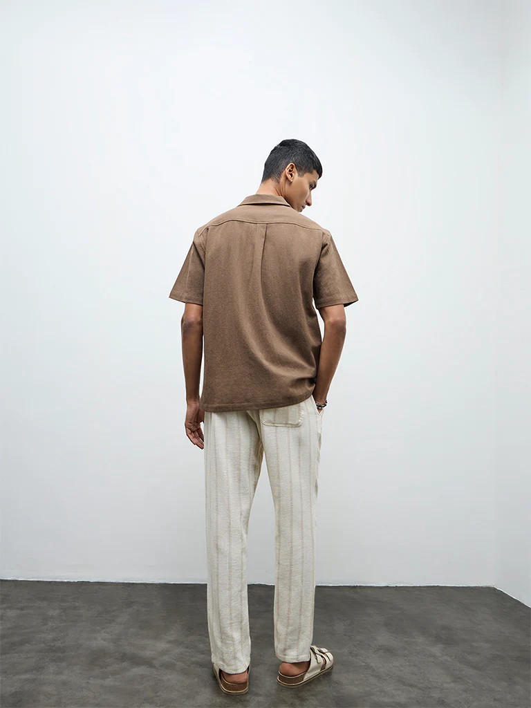 ETA Off-White Striped Relaxed-Fit Mid-Rise Cotton Chinos - Image 4