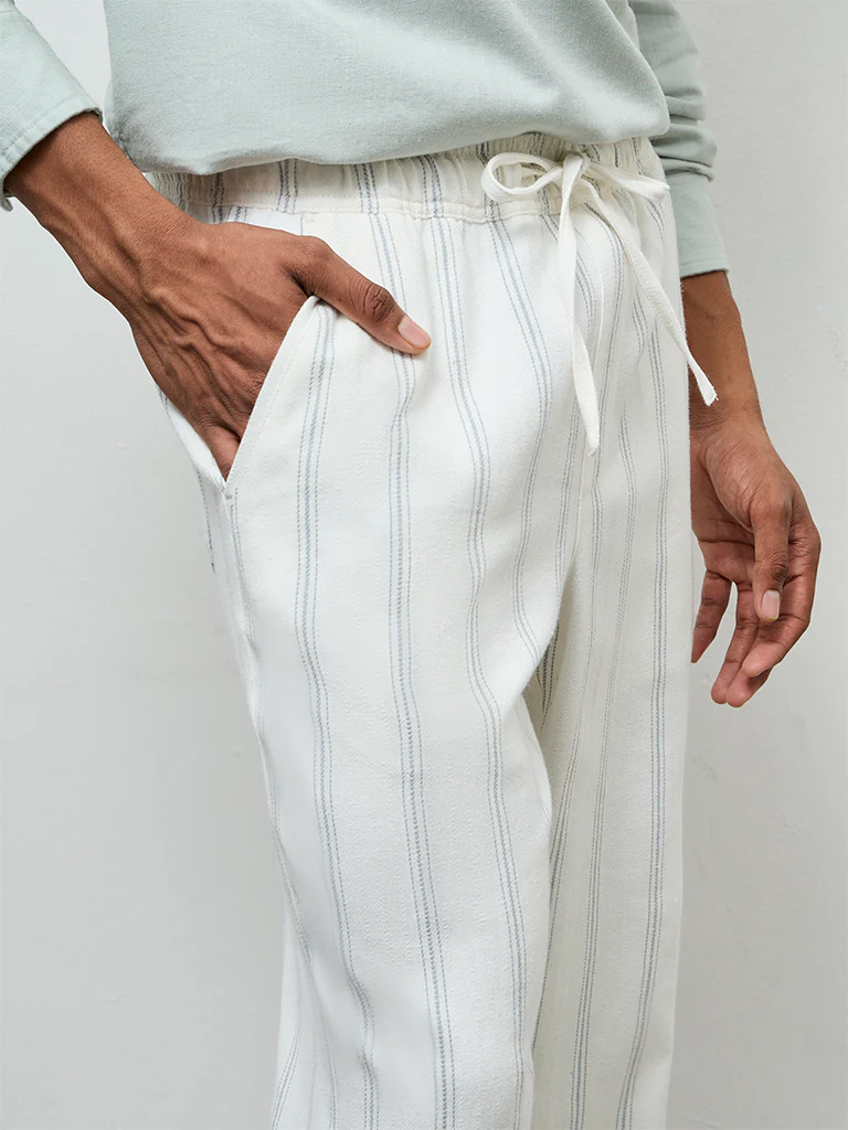 ETA Off-White Striped Relaxed-Fit Mid-Rise Cotton Chinos - Image 3