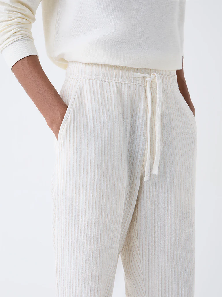 ETA Off-White Striped Relaxed-Fit Mid-Rise Cotton Pants - Image 3