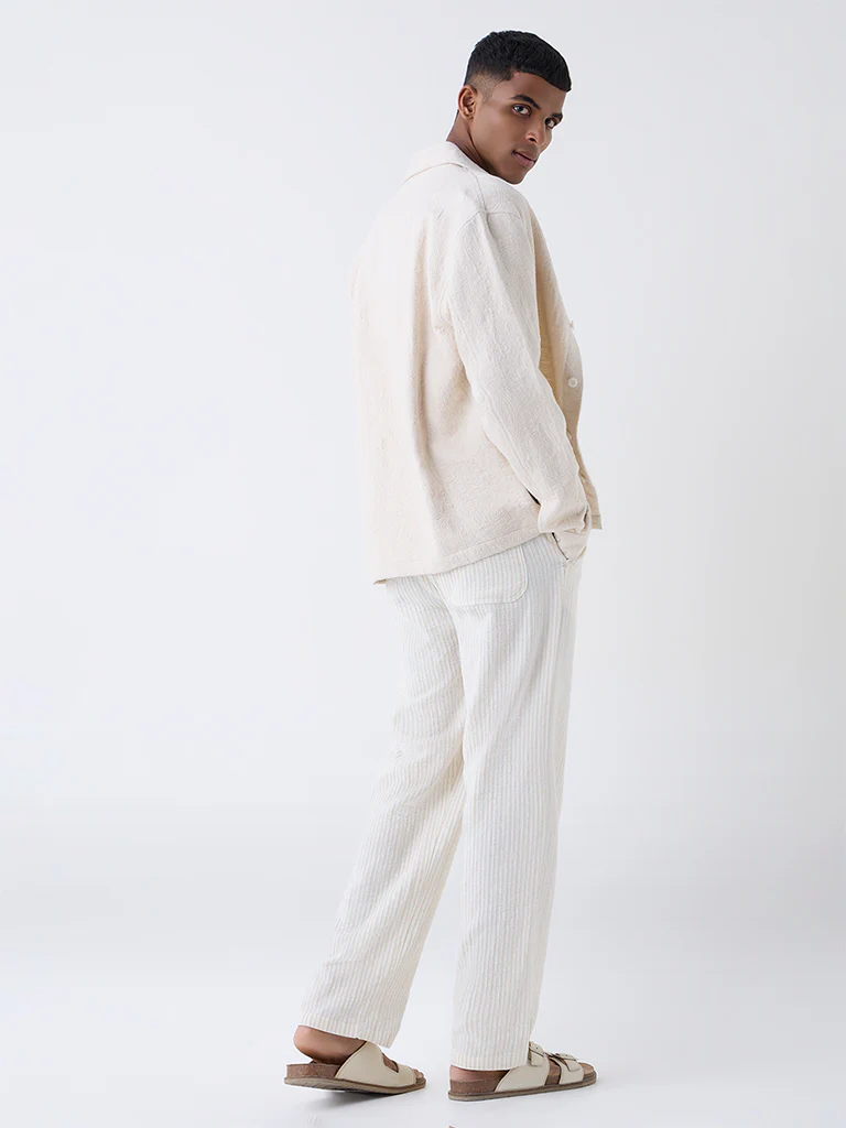 ETA Off-White Striped Relaxed-Fit Mid-Rise Cotton Pants - Image 4