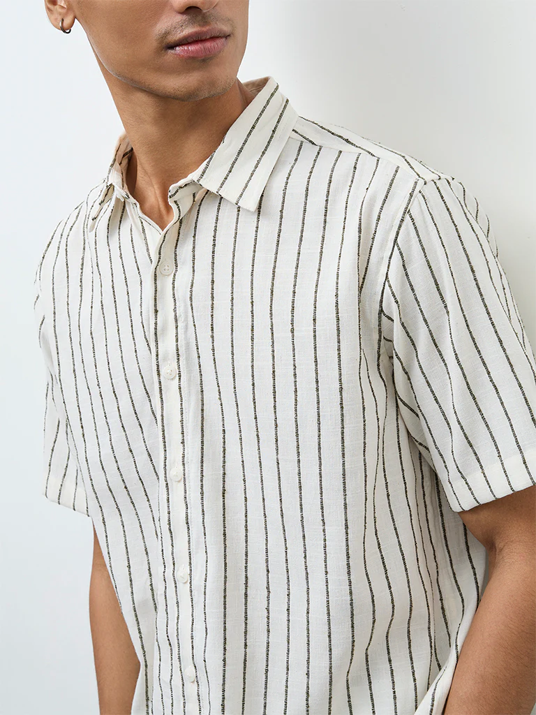ETA Off-White Striped Relaxed-Fit Shirt - Image 3