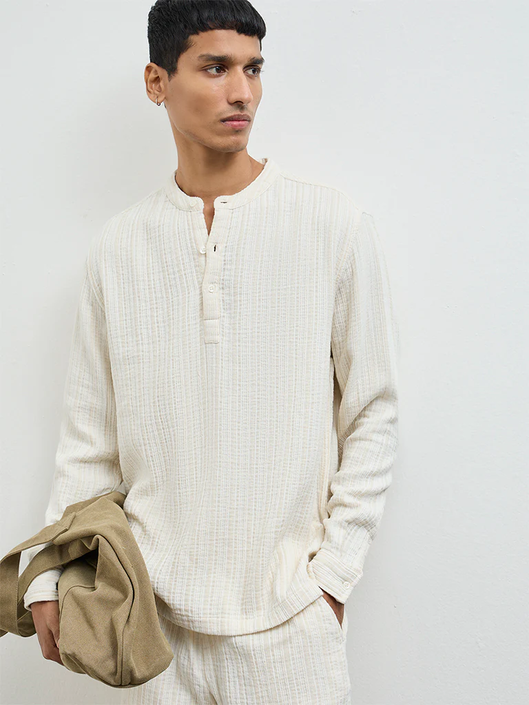 ETA Off-White Textured Relaxed-Fit Cotton-Blend Shirt