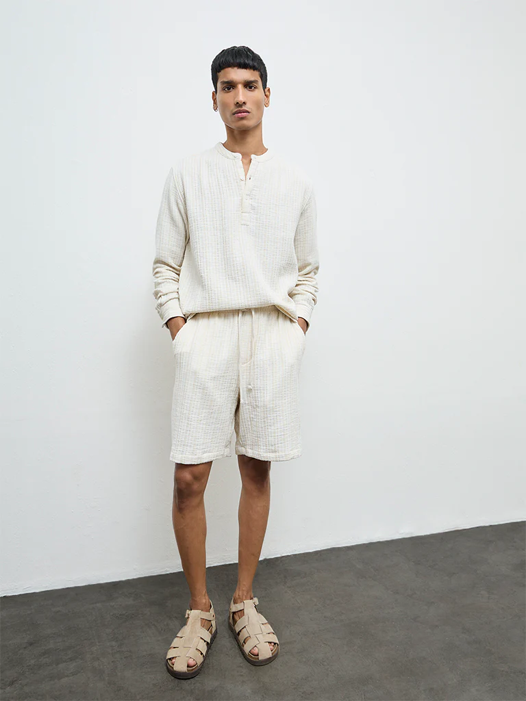 ETA Off-White Textured Relaxed-Fit Cotton-Blend Shirt - Image 2