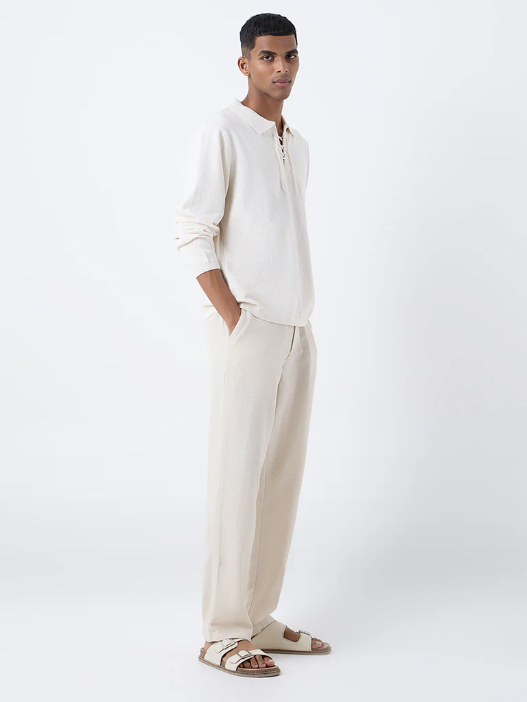 ETA Off-White Textured Relaxed-Fit Cotton-Blend Sweater - Image 3