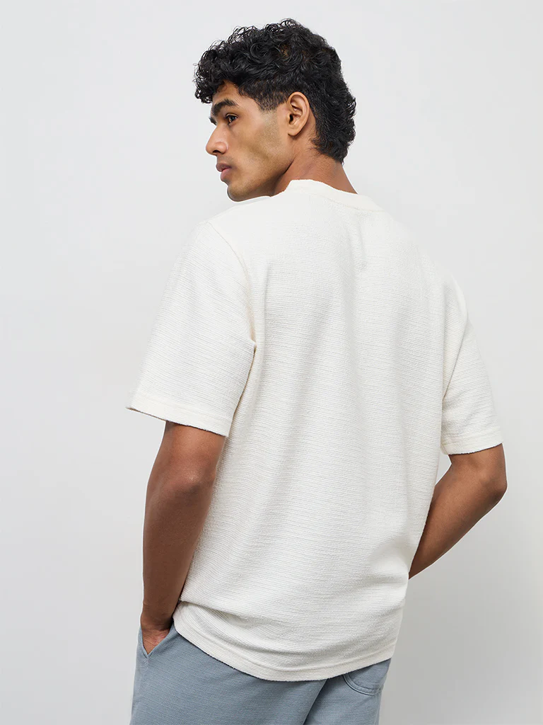 ETA Off-White Textured Relaxed-Fit Cotton-Blend T-Shirt - Image 5