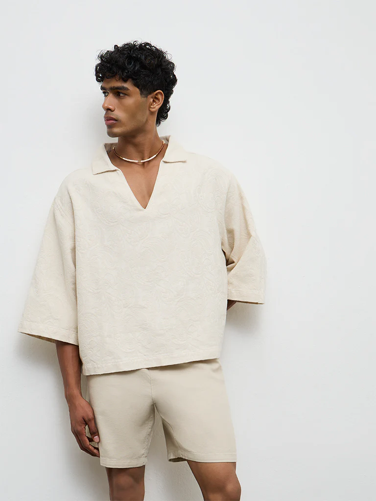 ETA Off-White Textured Relaxed-Fit Cotton Shirt