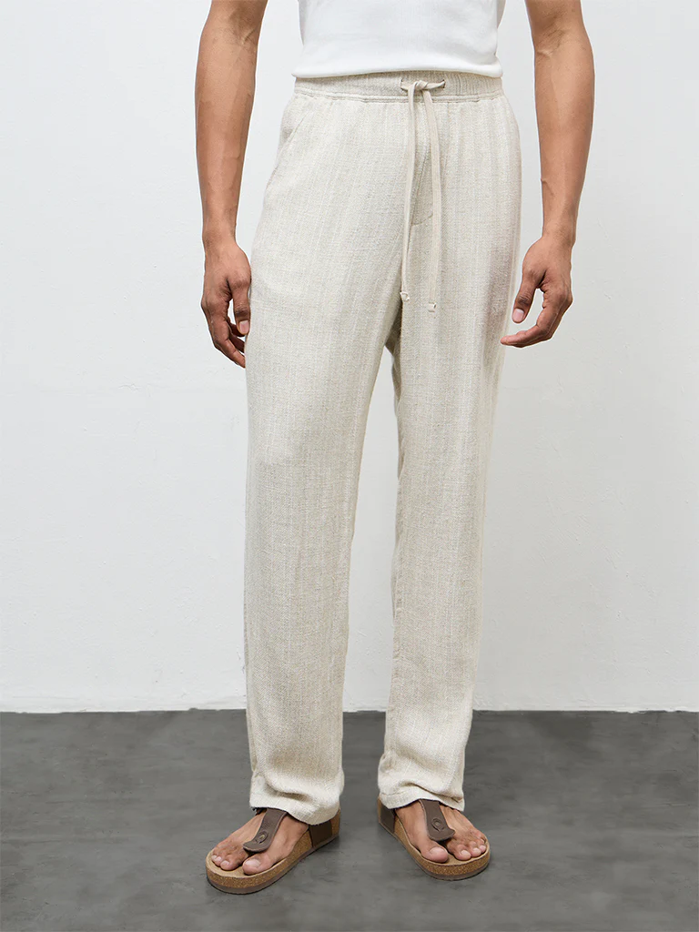 ETA Off-White Textured Relaxed-Fit Mid-Rise Chinos - Image 2