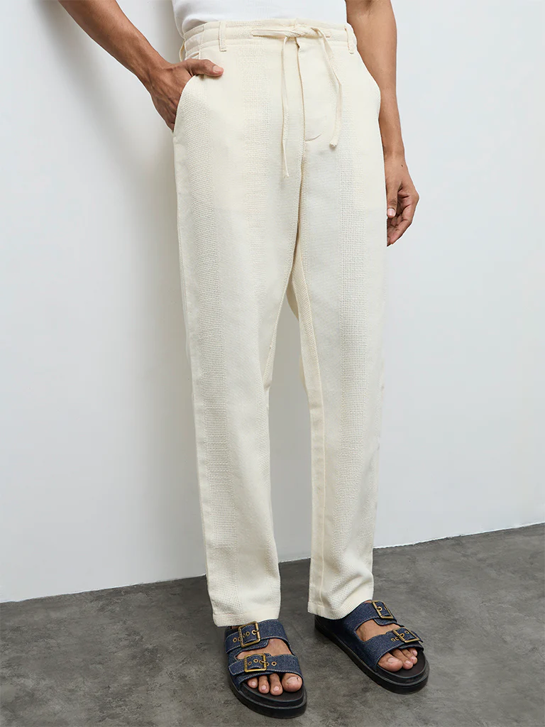 ETA Off-White Textured Relaxed-Fit Mid-Rise Cotton Chinos - Image 2