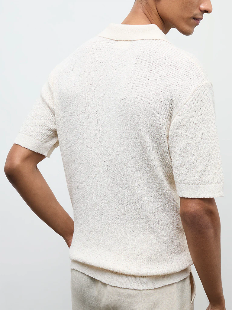 ETA Off-White Textured Relaxed-Fit Polo T-Shirt - Image 5