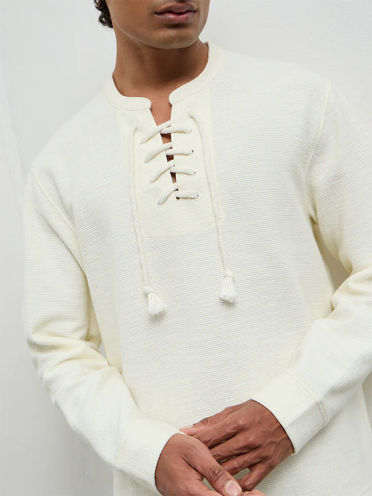 ETA Off-White Waffle-Textured Relaxed-Fit Cotton-Blend T-Shirt - Image 4