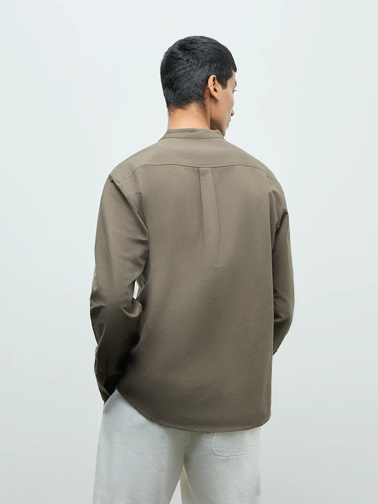 ETA Olive Embroidered Relaxed-Fit Cotton Shirt - Image 4
