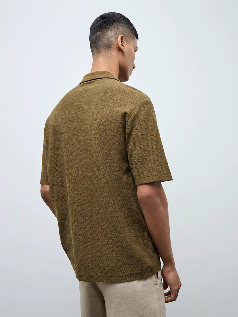 ETA Olive Floral Embroidered Relaxed-Fit Cotton Shirt - Image 5