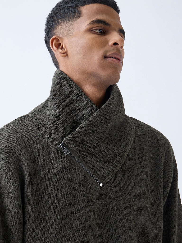 ETA Olive Knit-Textured Relaxed-Fit Sweater - Image 3