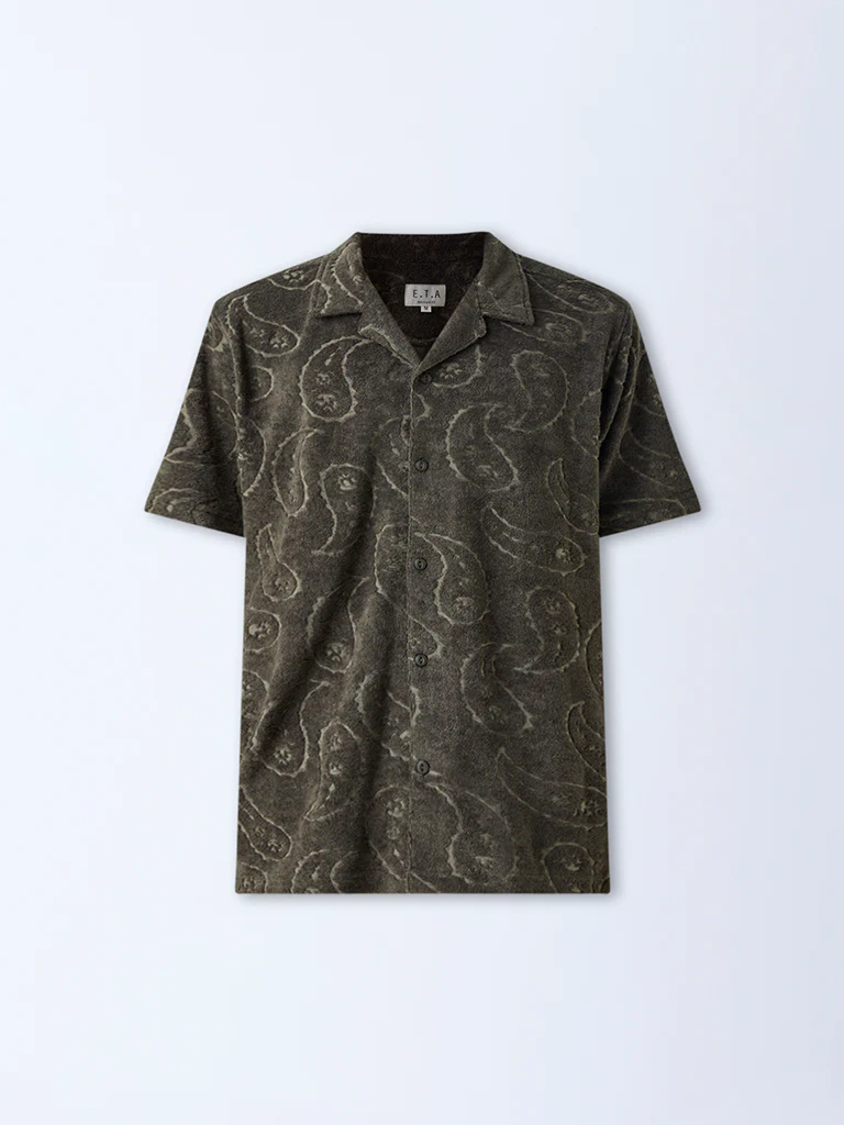 ETA Olive Paisley Relaxed-Fit Cotton-Blend Shirt - Image 5