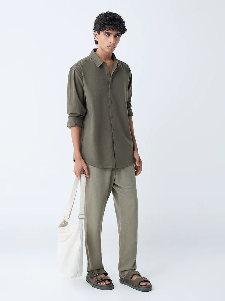 ETA Olive Relaxed-Fit Cotton Shirt - Image 3